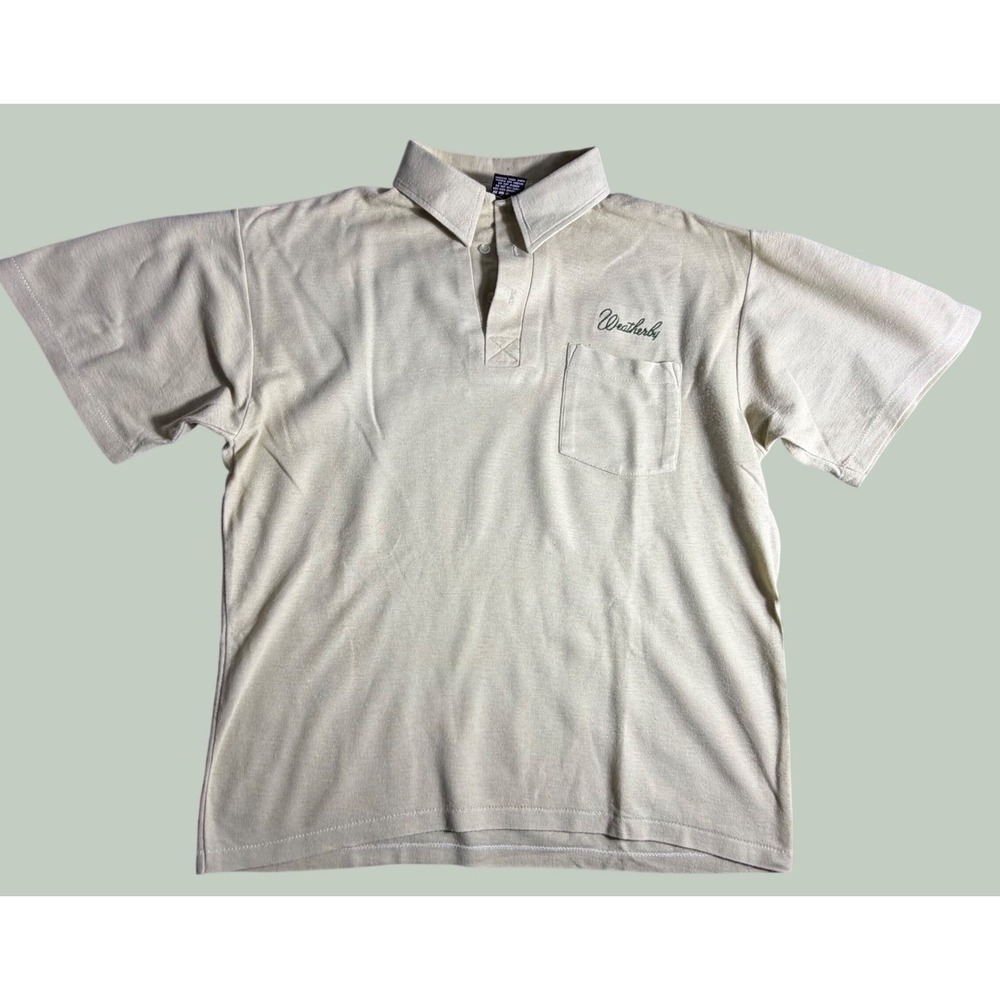 Vintage Weatherby Polo Shirt Mens XL Tan Single Stitch USA Made Pique Pocket Tee